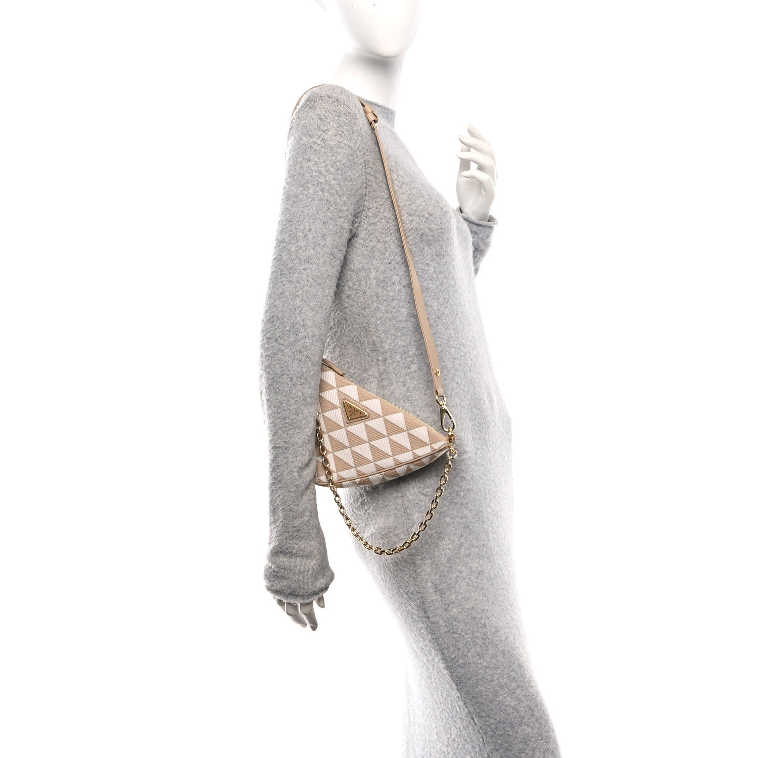 Prada Jacquard Triangolo Symbole Embroidered Mini Triangle Bag Corda Talco 2 of 12