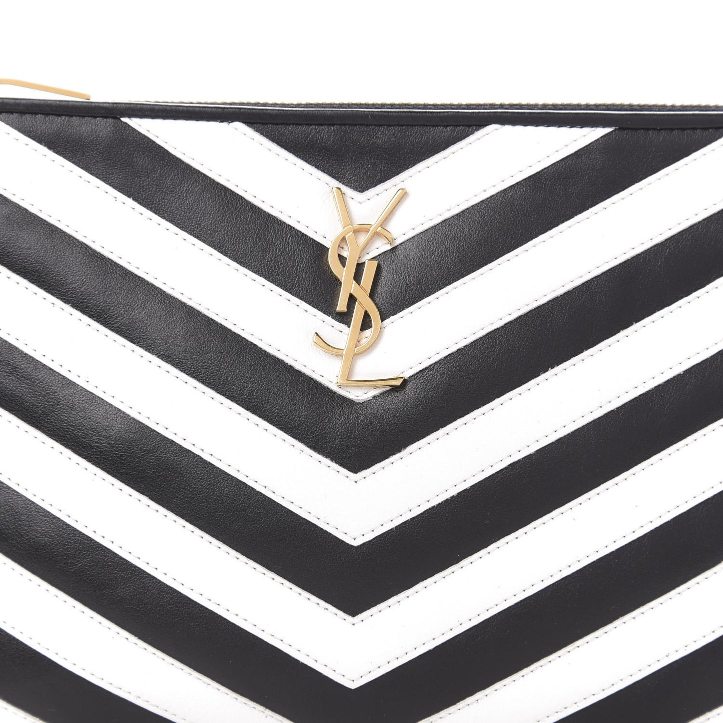 Calfskin Matelasse Chevron Monogram A5 Wristlet Black White