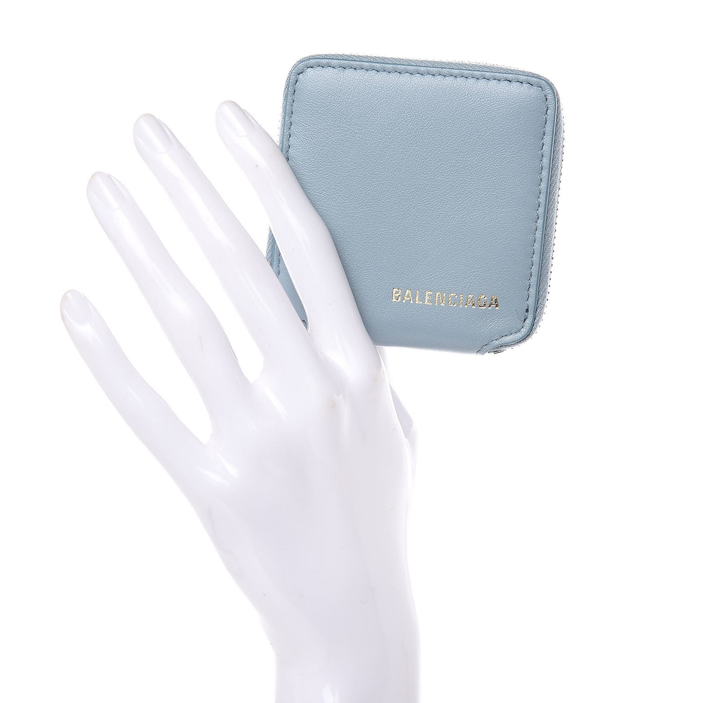 Calfskin Logo Zip Coin Purse Bleu