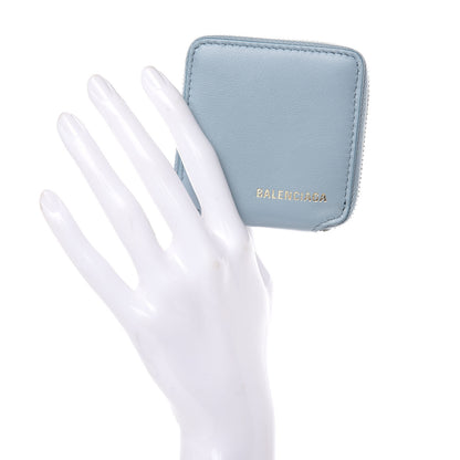 Balenciaga Calfskin Logo Zip Coin Purse Bleu 2 of 7