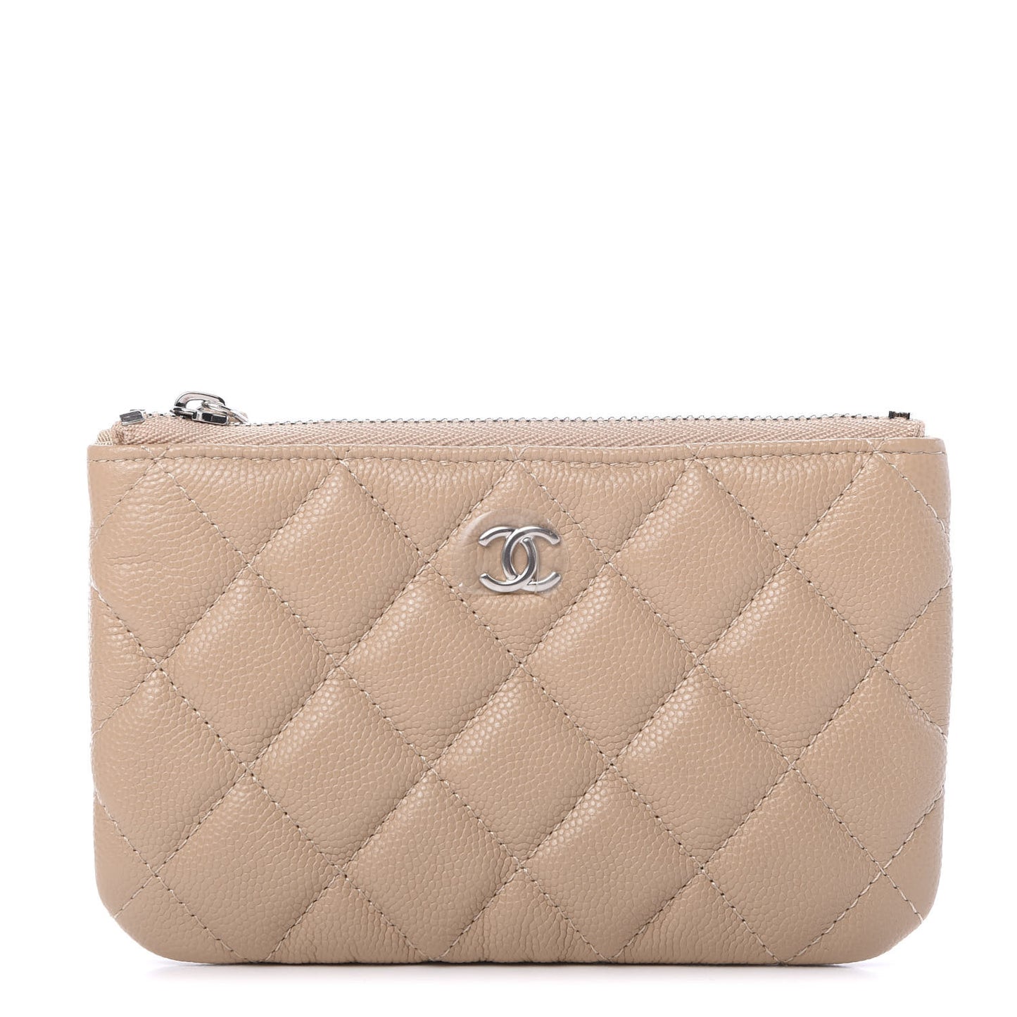 Caviar Quilted Small Cosmetic Case Beige