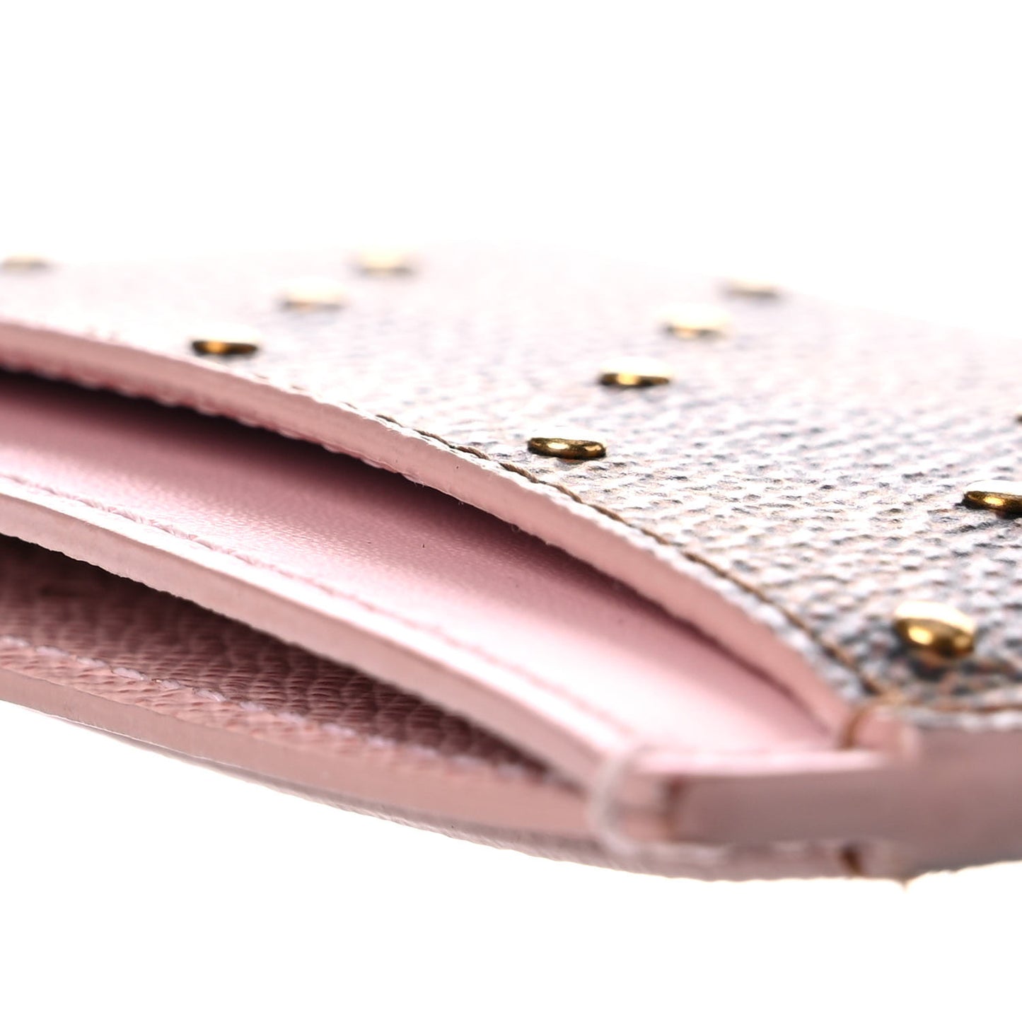 Damier Ebene Studded Card Holder Rose Ballerine