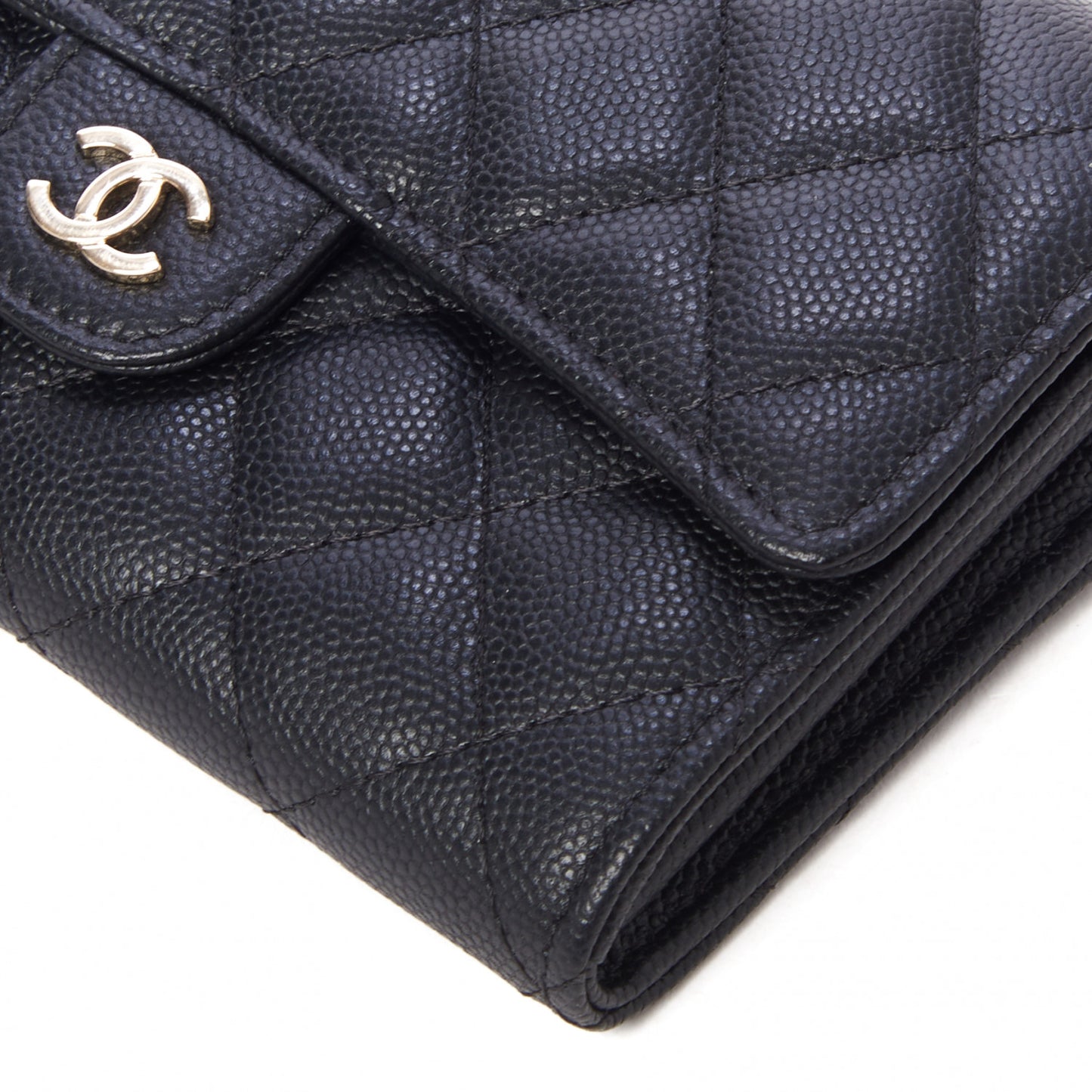 Caviar Quilted Large Gusset Flap Wallet Black
