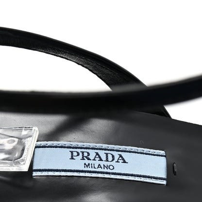 Prada Spazzolato Metal Triangle Logo Ankle Strap 100mm Sandals 37 Black 8 of 9