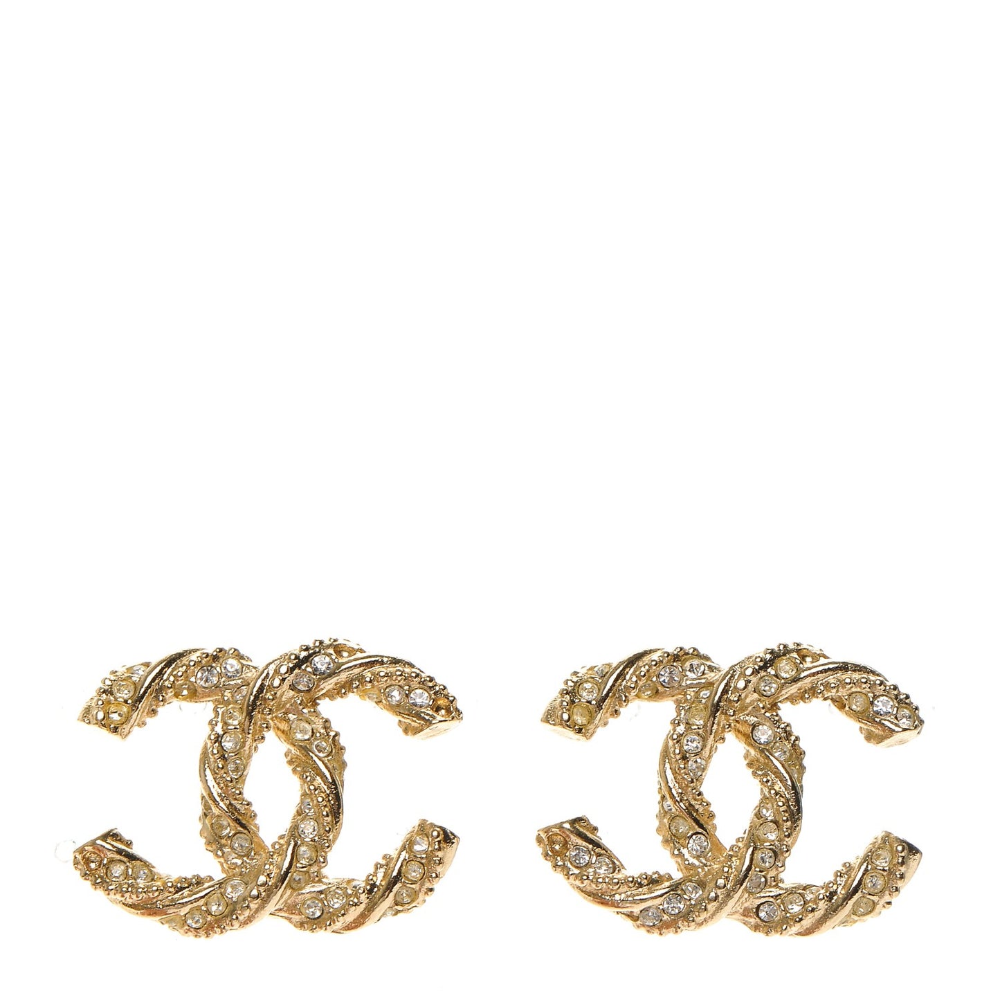Crystal Twisted CC Earrings Gold