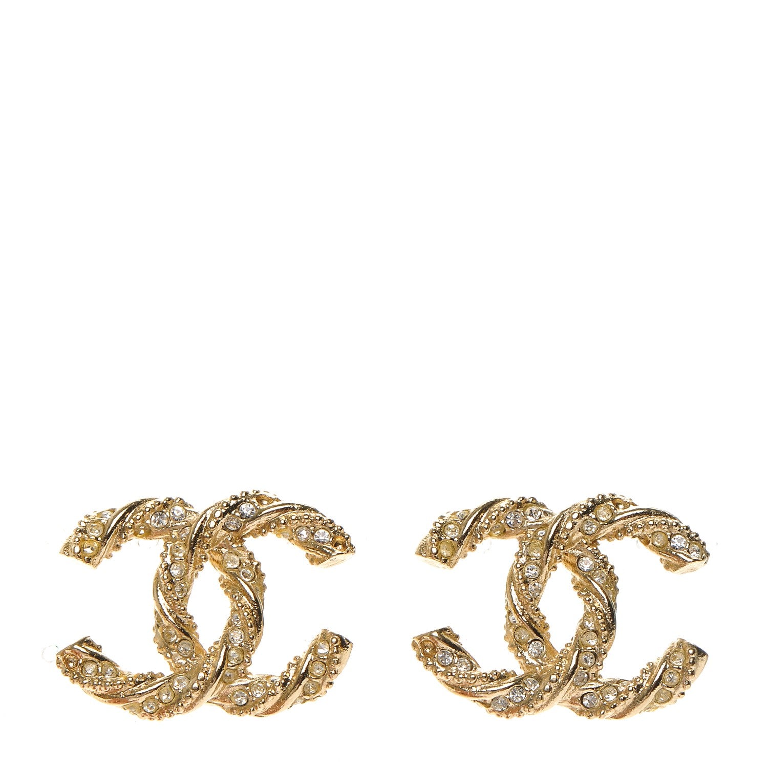 Chanel Crystal Twisted CC Earrings Gold 1 of 4