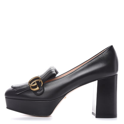 Gucci Malaga Kid GG Marmont Fringe Platform Loafer Pumps 40 Black 1 of 9