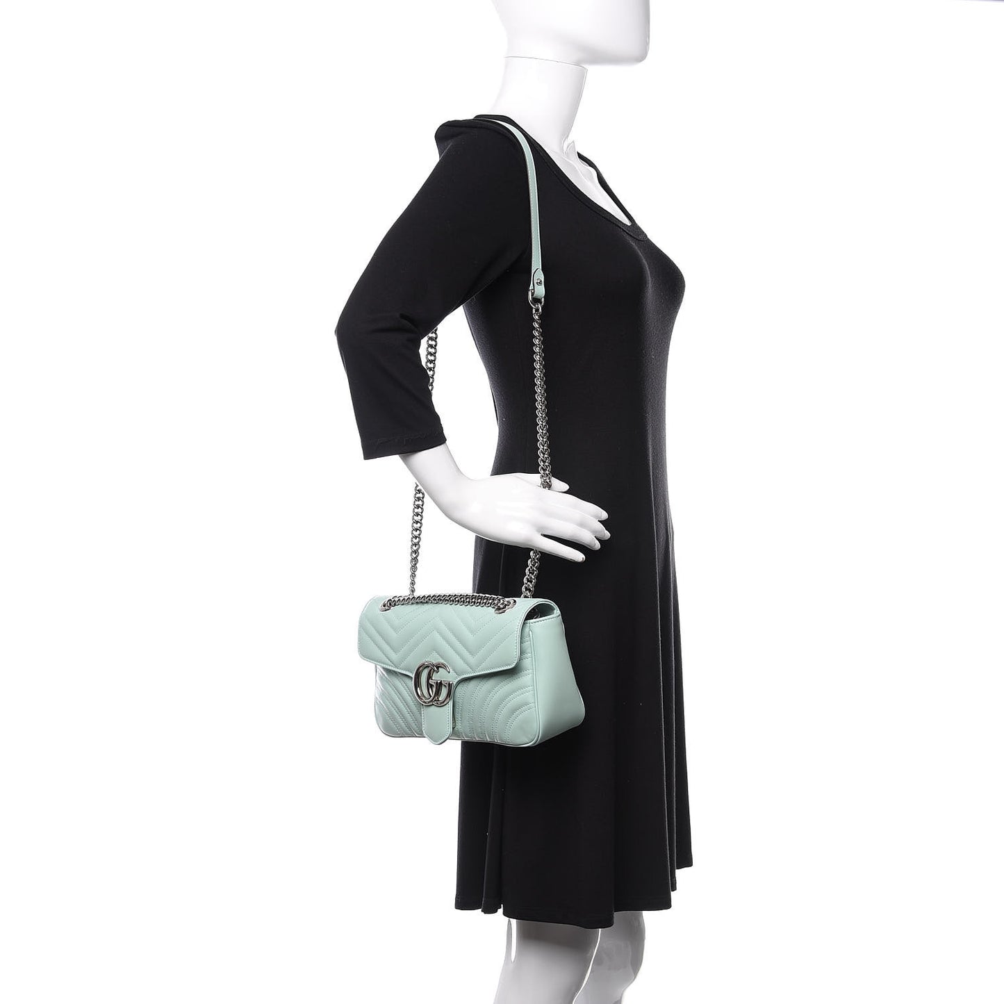 Calfskin Matelasse Small GG Marmont Shoulder Bag Water Green