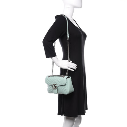 Gucci Calfskin Matelasse Small GG Marmont Shoulder Bag Water Green 2 of 11