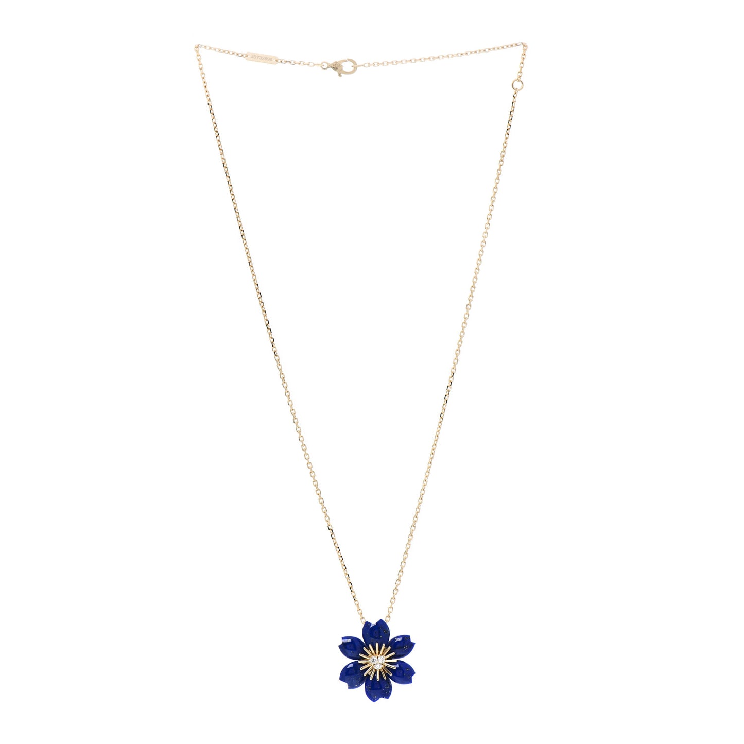 18K Yellow Gold Diamond Lapis Lazuli Mini Rose De Noel Pendant Necklace