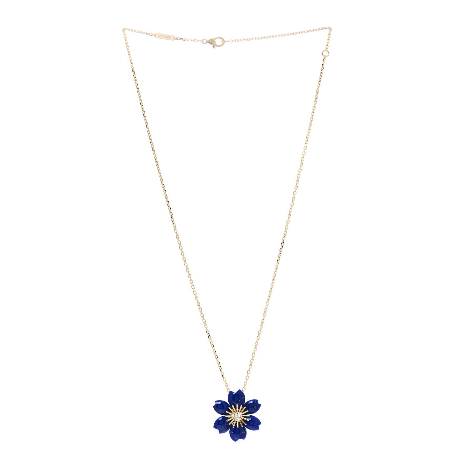 Van Cleef & Arpels 18K Yellow Gold Diamond Lapis Lazuli Mini Rose De Noel Pendant Necklace 3 of 6