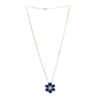 Van Cleef & Arpels 18K Yellow Gold Diamond Lapis Lazuli Mini Rose De Noel Pendant Necklace 3 of 6