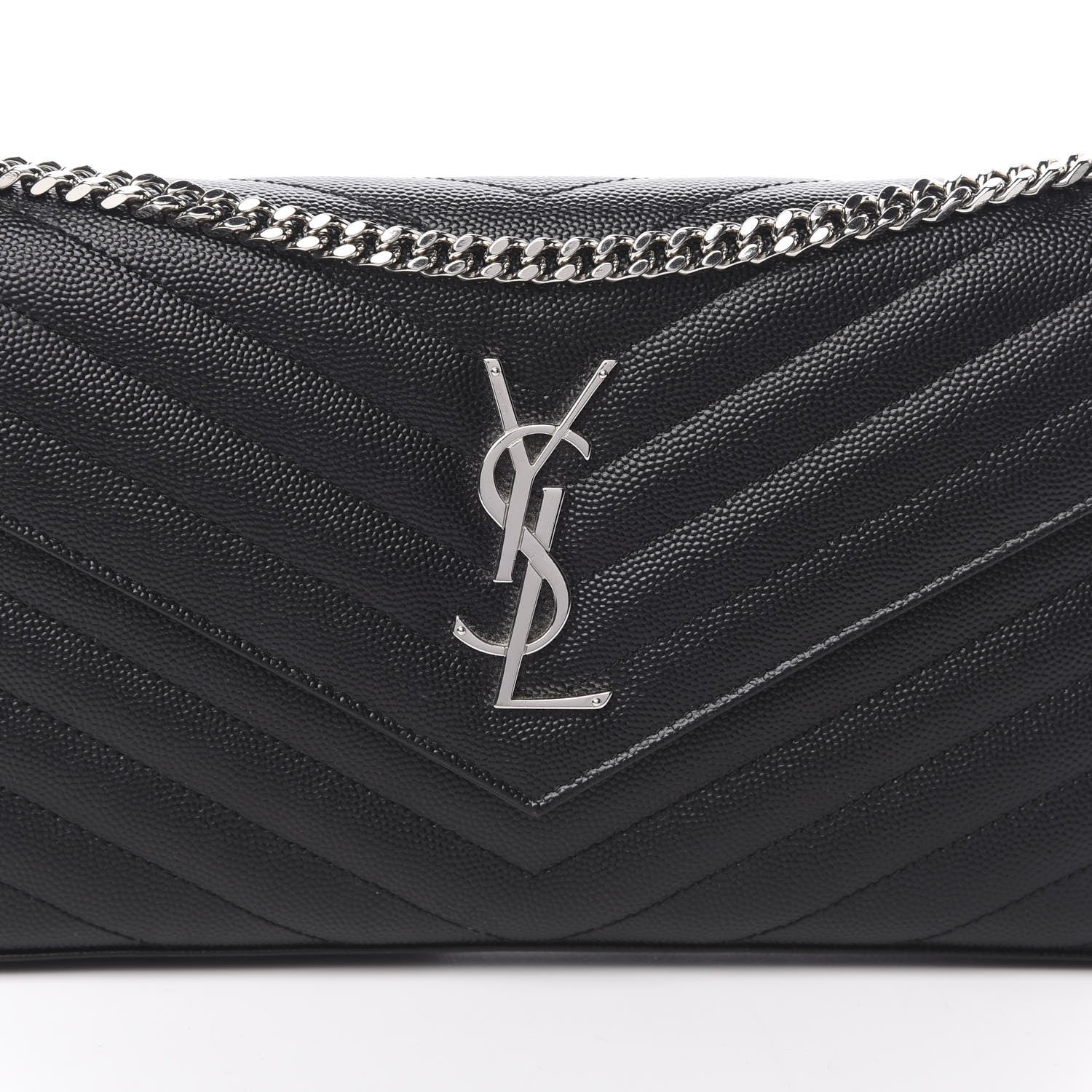 Saint Laurent Grain De Poudre Matelasse Chevron Monogram Chain Wallet Black 8 of 12