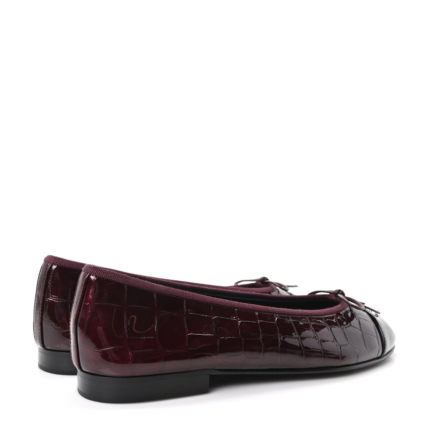 Patent Calfskin Crocodile Embossed Ballerina Flats 39 Dark Burgundy Black