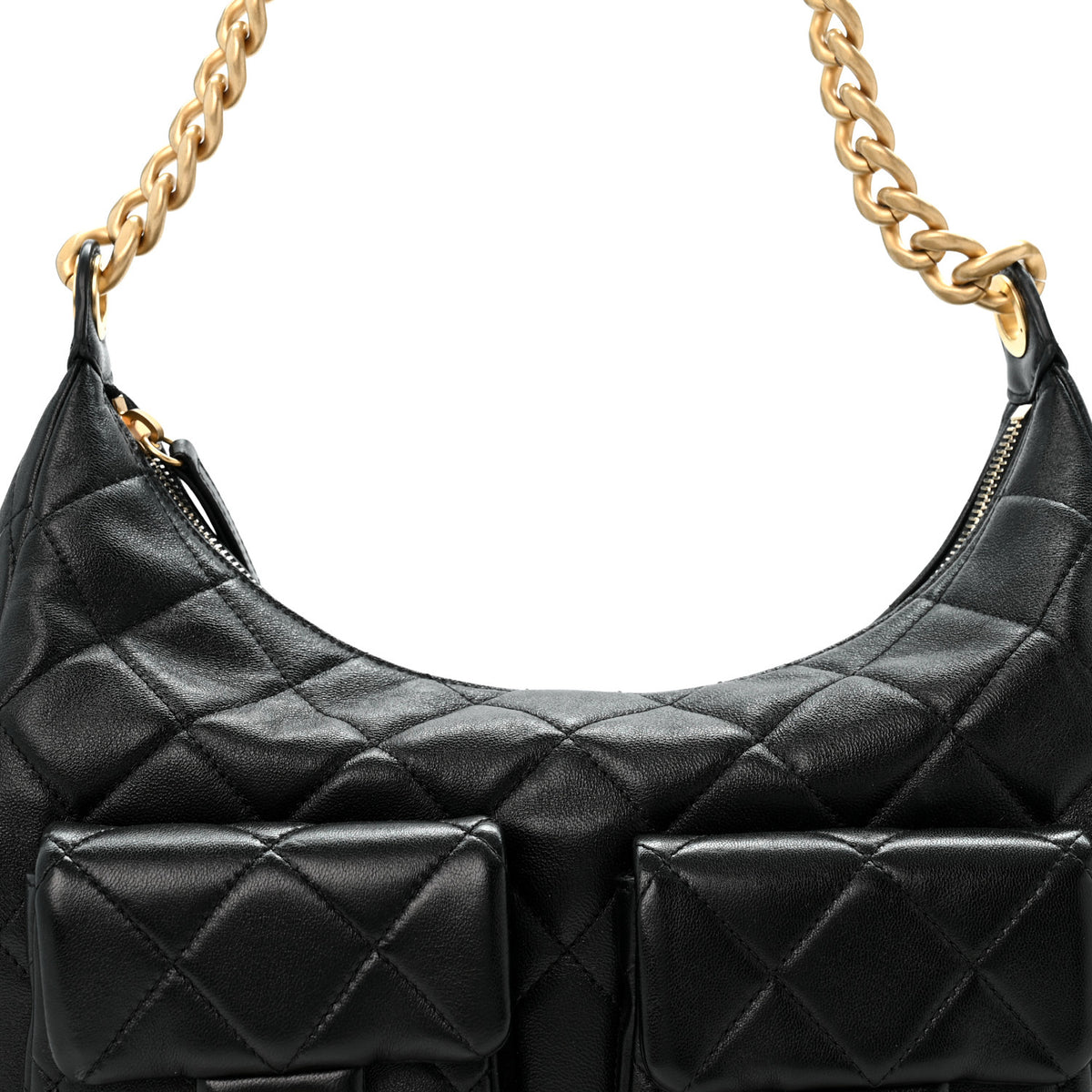 Chanel Shiny Lambskin Quilted Trendy Pockets Hobo Black 8 of 12