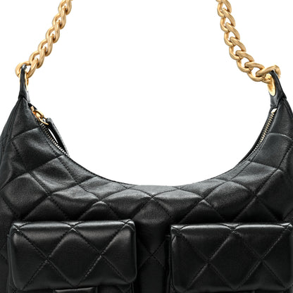 Chanel Shiny Lambskin Quilted Trendy Pockets Hobo Black 8 of 12