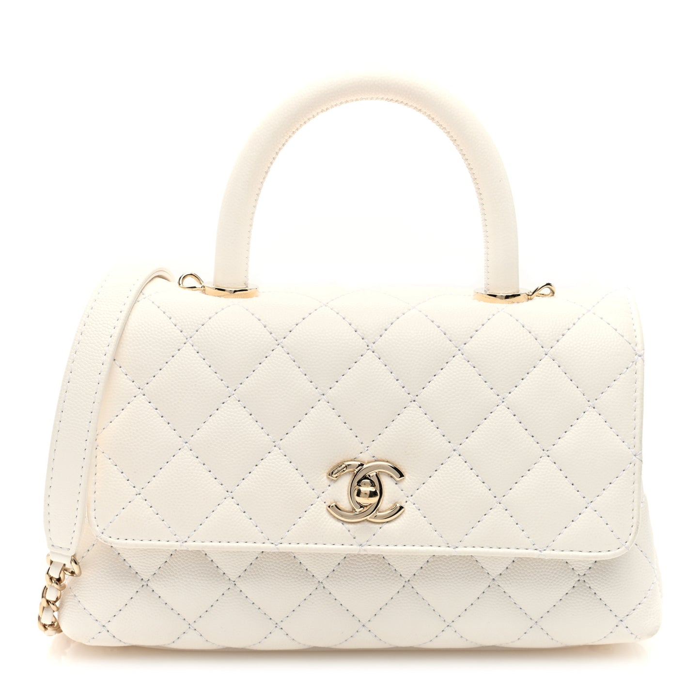Caviar Quilted Mini Coco Handle Flap White