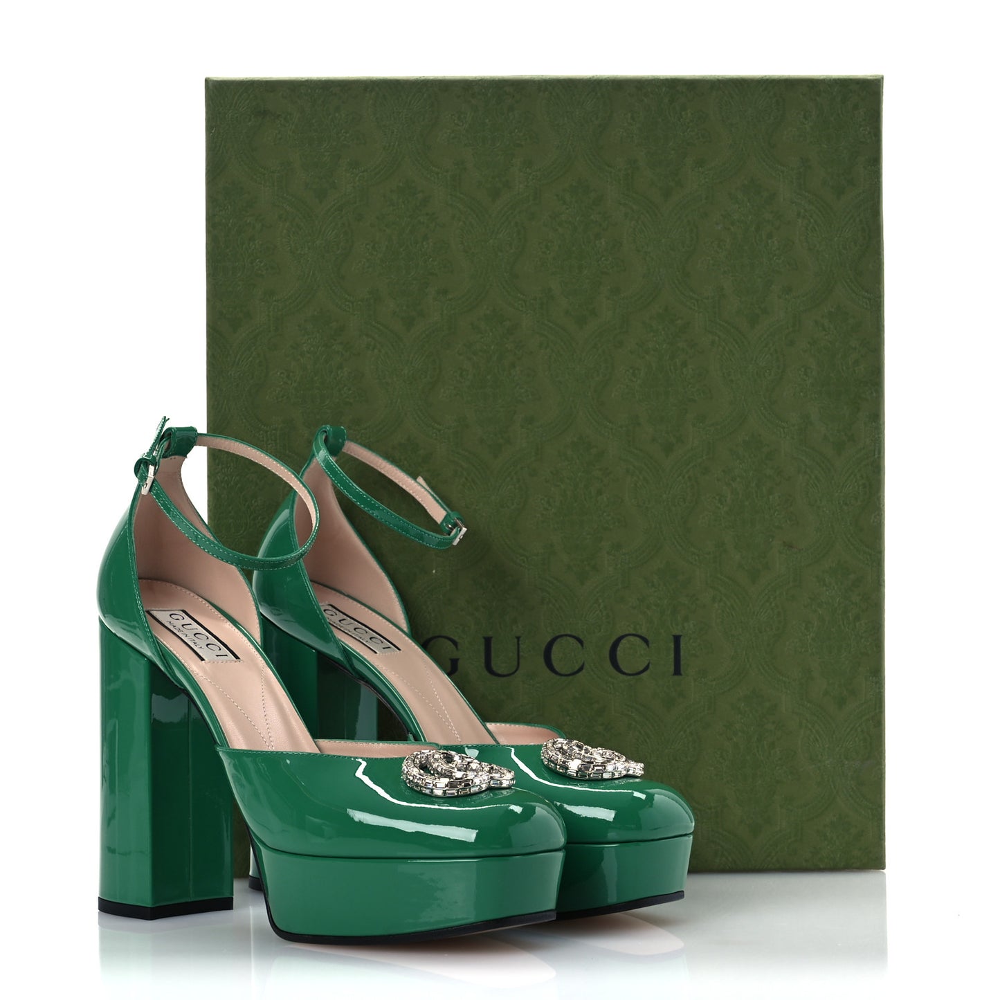 Vernice Crystal Double G Platform Pumps 38 New Shamrock