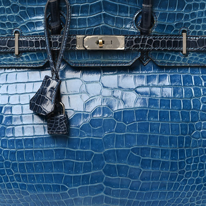 Hermes Shiny Porosus Crocodile Horseshoe Birkin 35 Bleu Roi Bleu Abysse 8 of 10