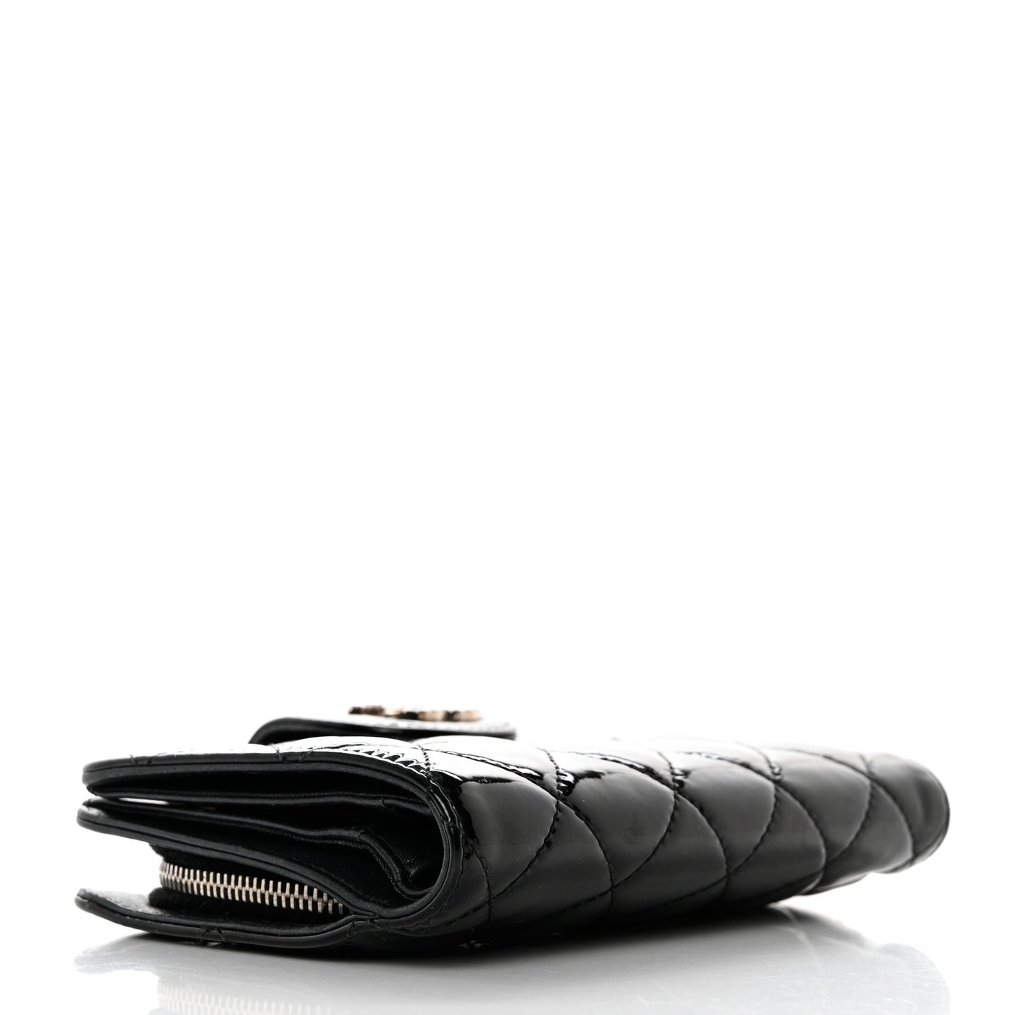 Patent Quilted Brilliant Zipped Pocket Wallet Black