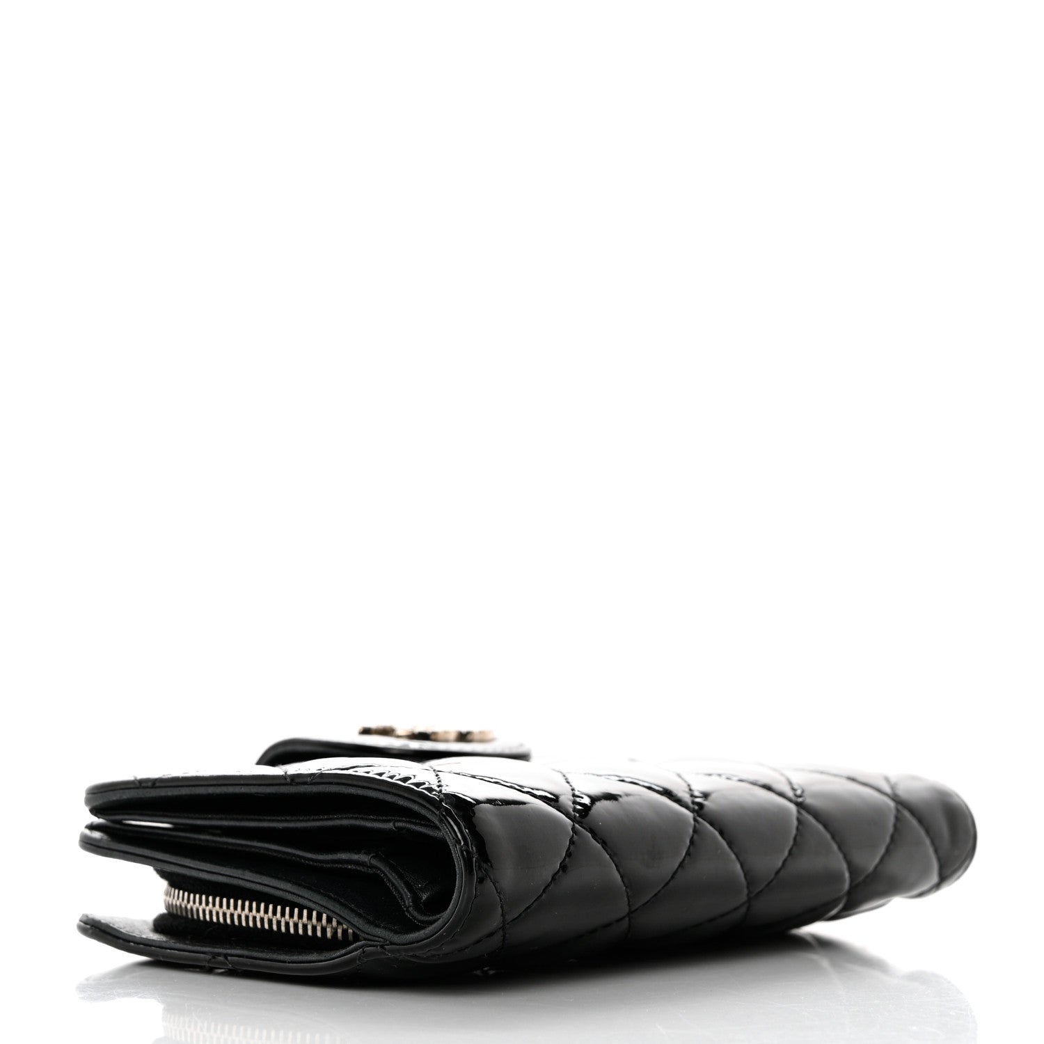 Chanel Patent Quilted Brilliant Zipped Pocket Wallet Black 4 of 9