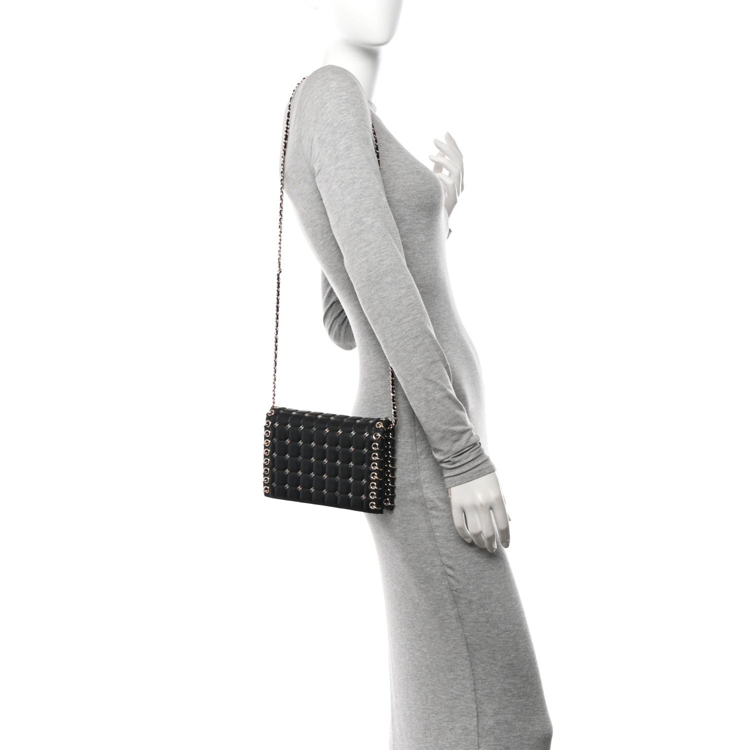 Chanel Lambskin Chocolate Bar Piercing CC Studded Small Chain Flap Bag Black 3 of 12