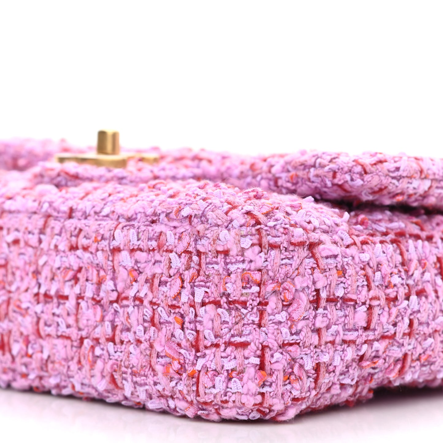 Tweed Enamel Quilted Mini Pending CC Square Flap Light Purple Pink Red