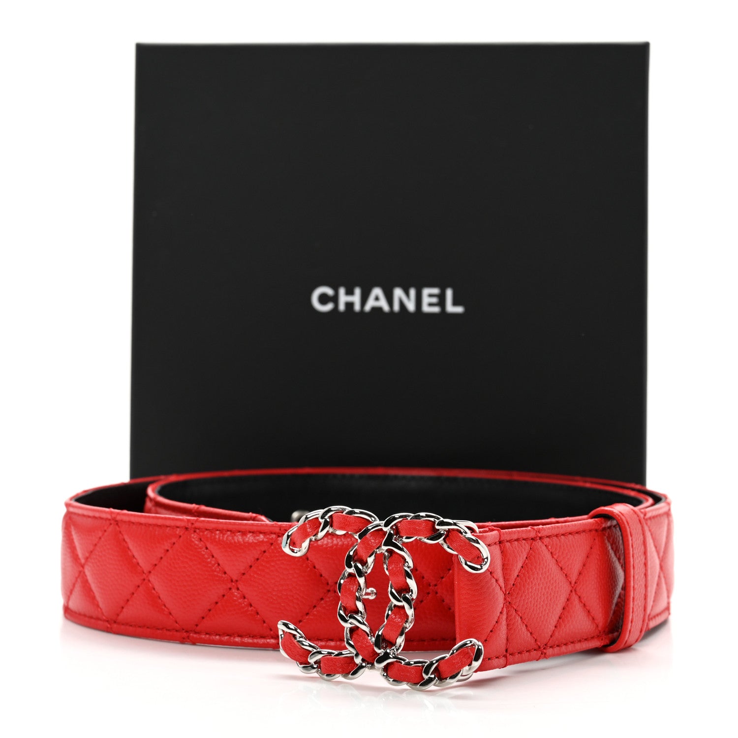 Chanel Caviar Quilted CC Chain Belt 85 34 Red 9 of 9
