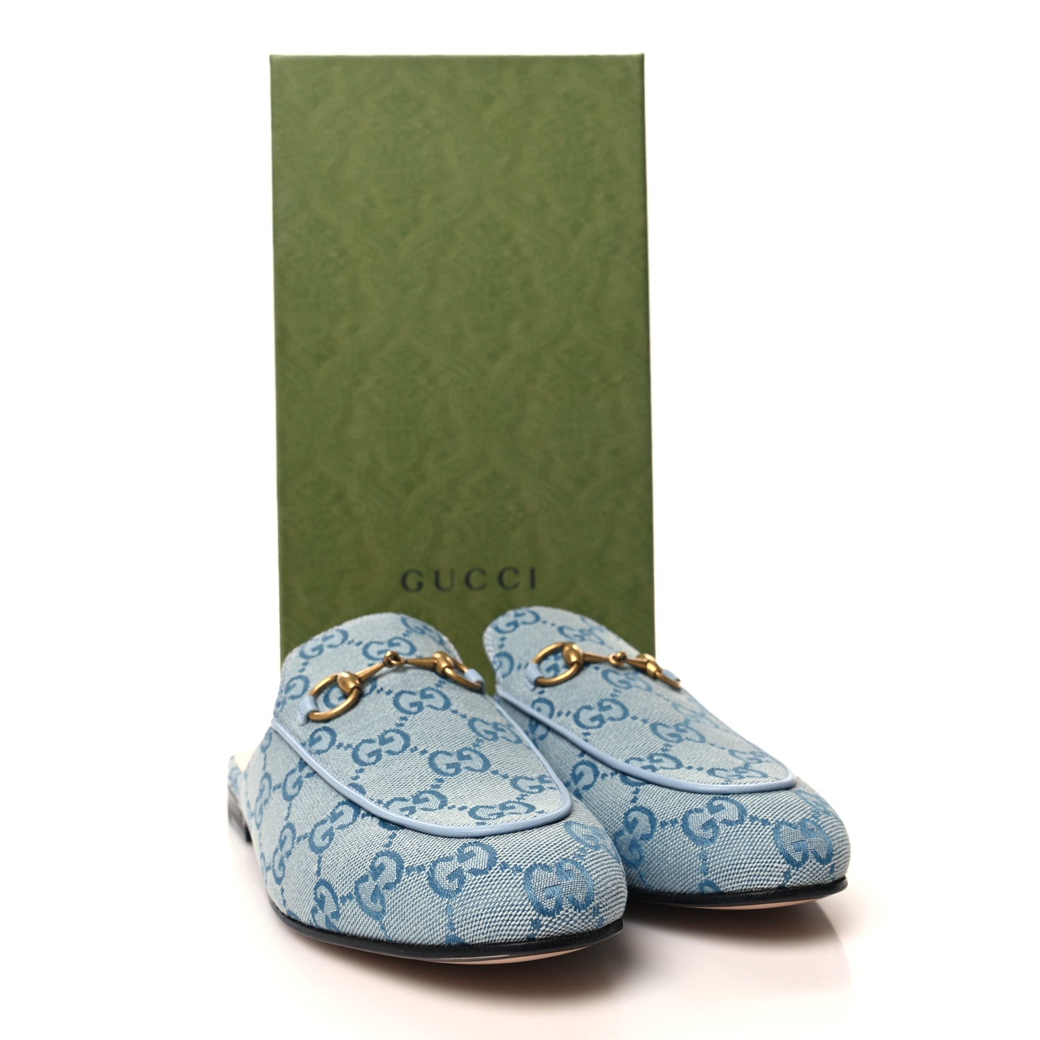 Gucci Canvas GG Monogram Nappa Womens Princetown Slippers 37.5 Porcelain Light Blue Dark Porcelain Light Blue 9 of 9