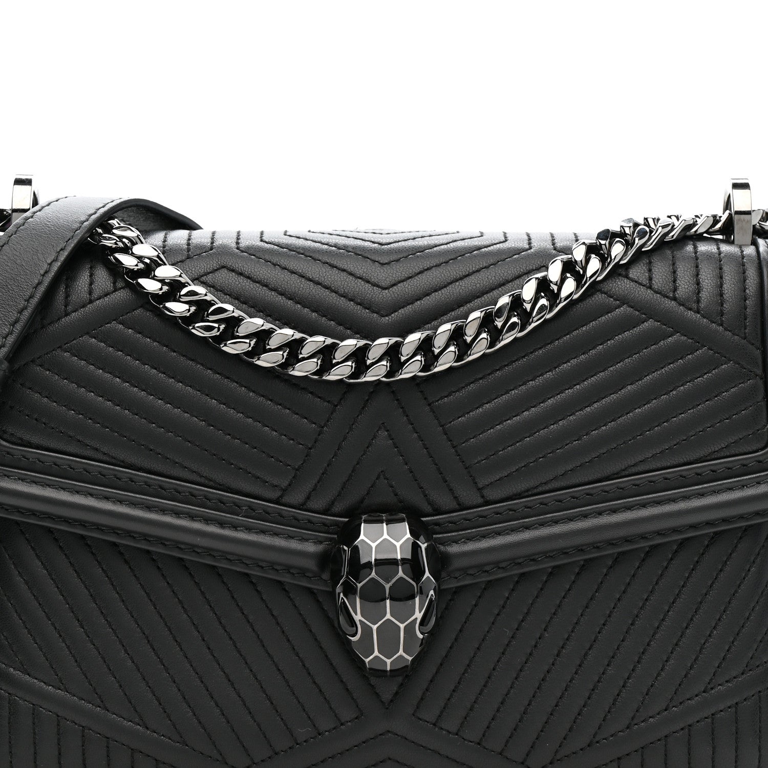 Bulgari Quilted Nappa Smooth Calfskin Serpenti Forever Diamond Blast Shoulder Bag Black 8 of 10