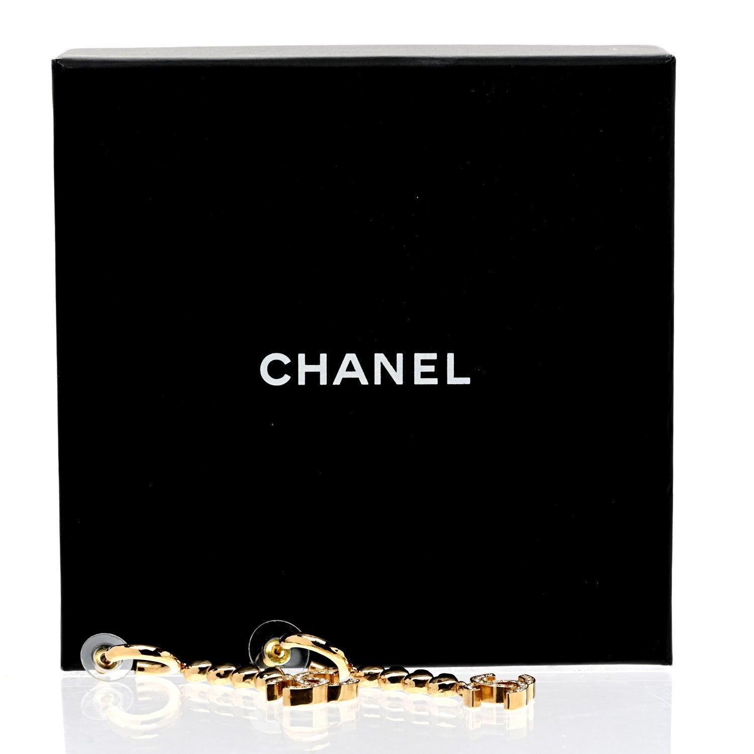 Chanel Metal Crystal CC Heart Hoop Long Drop Earrings Gold 5 of 5
