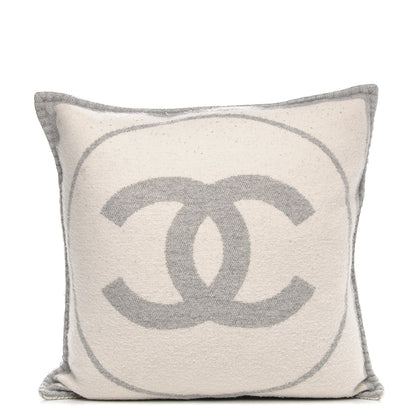 Chanel Merino Wool Cashmere CC Pillow Grey Off White 1 of 5