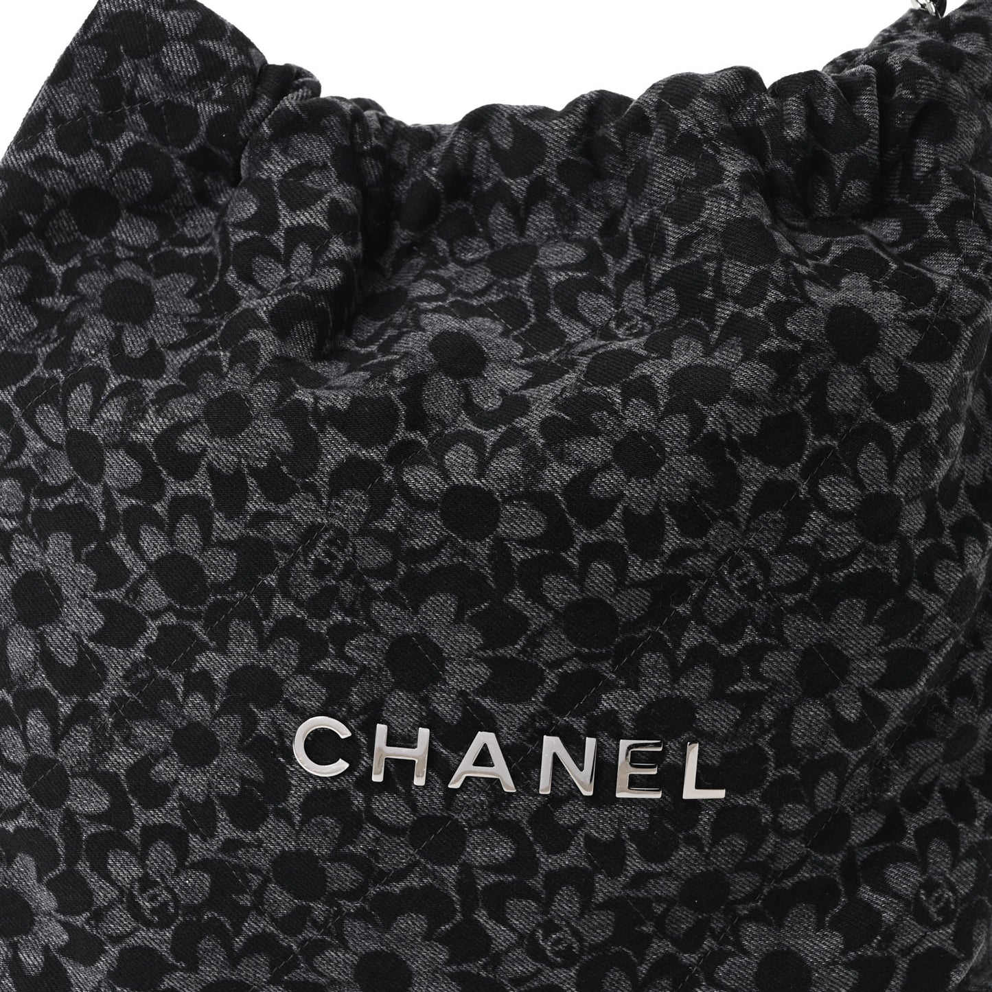 Denim Quilted Floral Print Small Chanel 22 Black