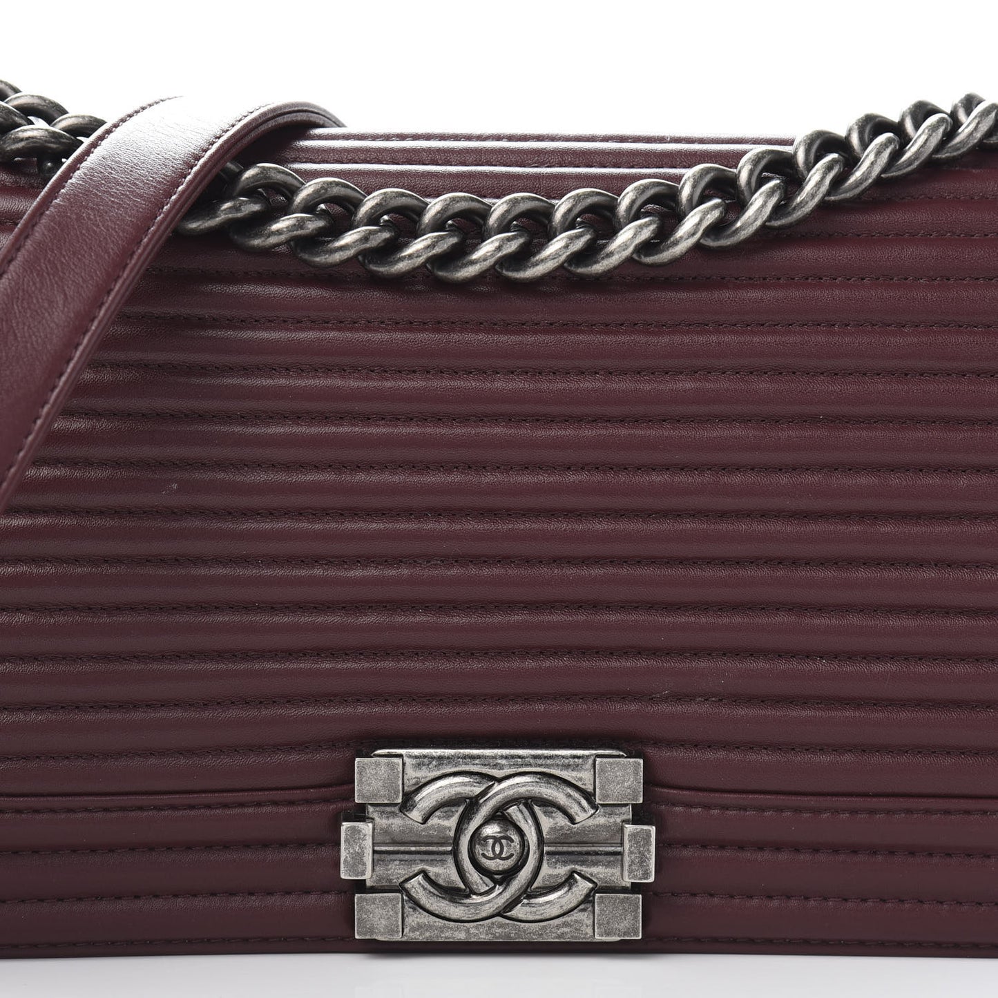 Calfskin Horizontal Quilted Medium Boy Flap Burgundy