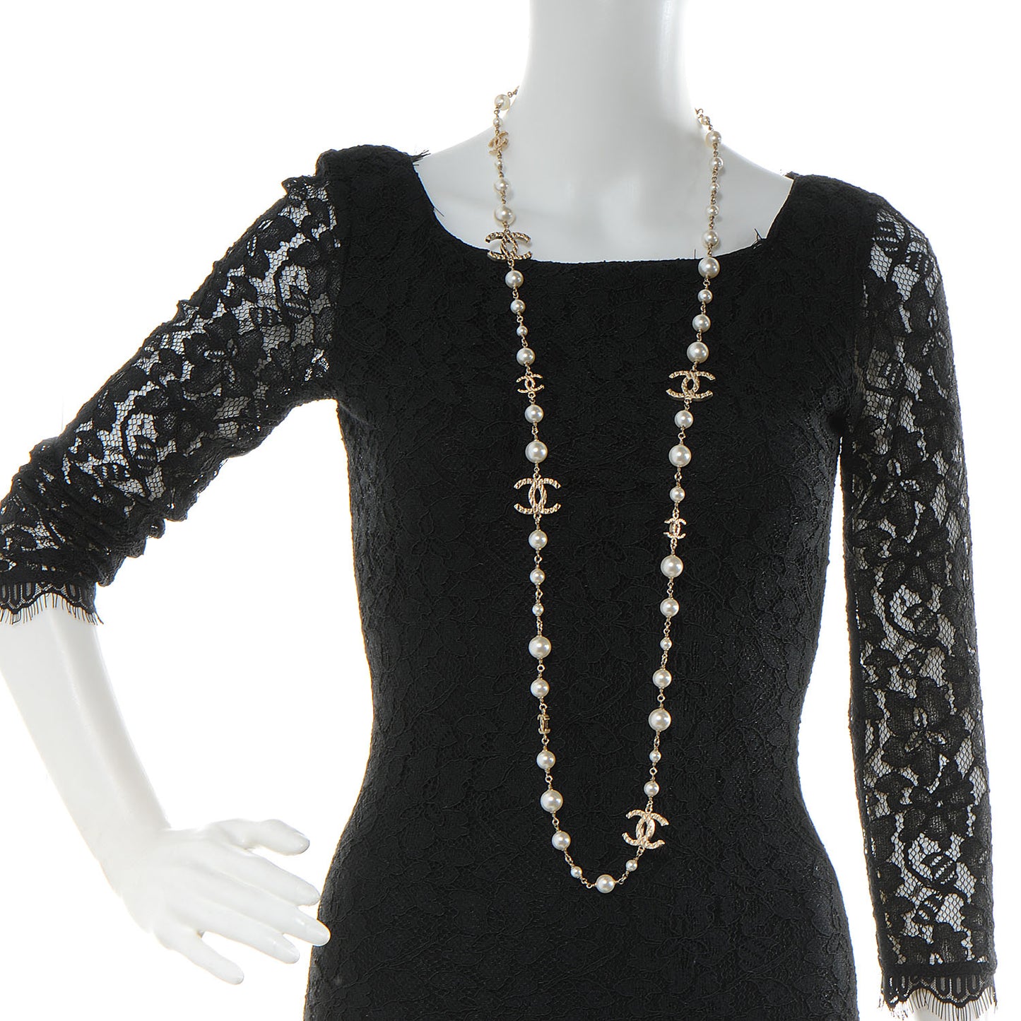 Pearl CC Long Necklace Gold