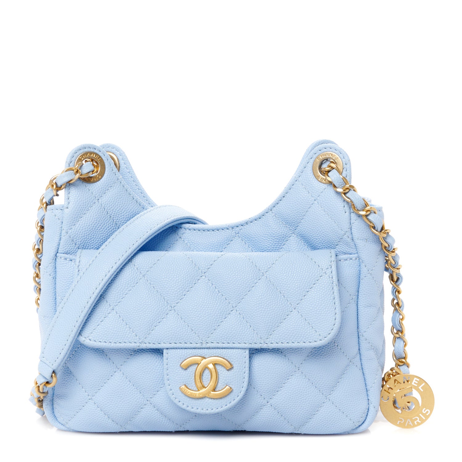 Chanel Caviar Quilted Small Wavy CC Hobo Light Blue 1 of 11