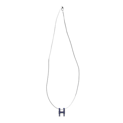 Hermes Lacquered Palladium Pop H Pendant Necklace Navy Bleu 4 of 5