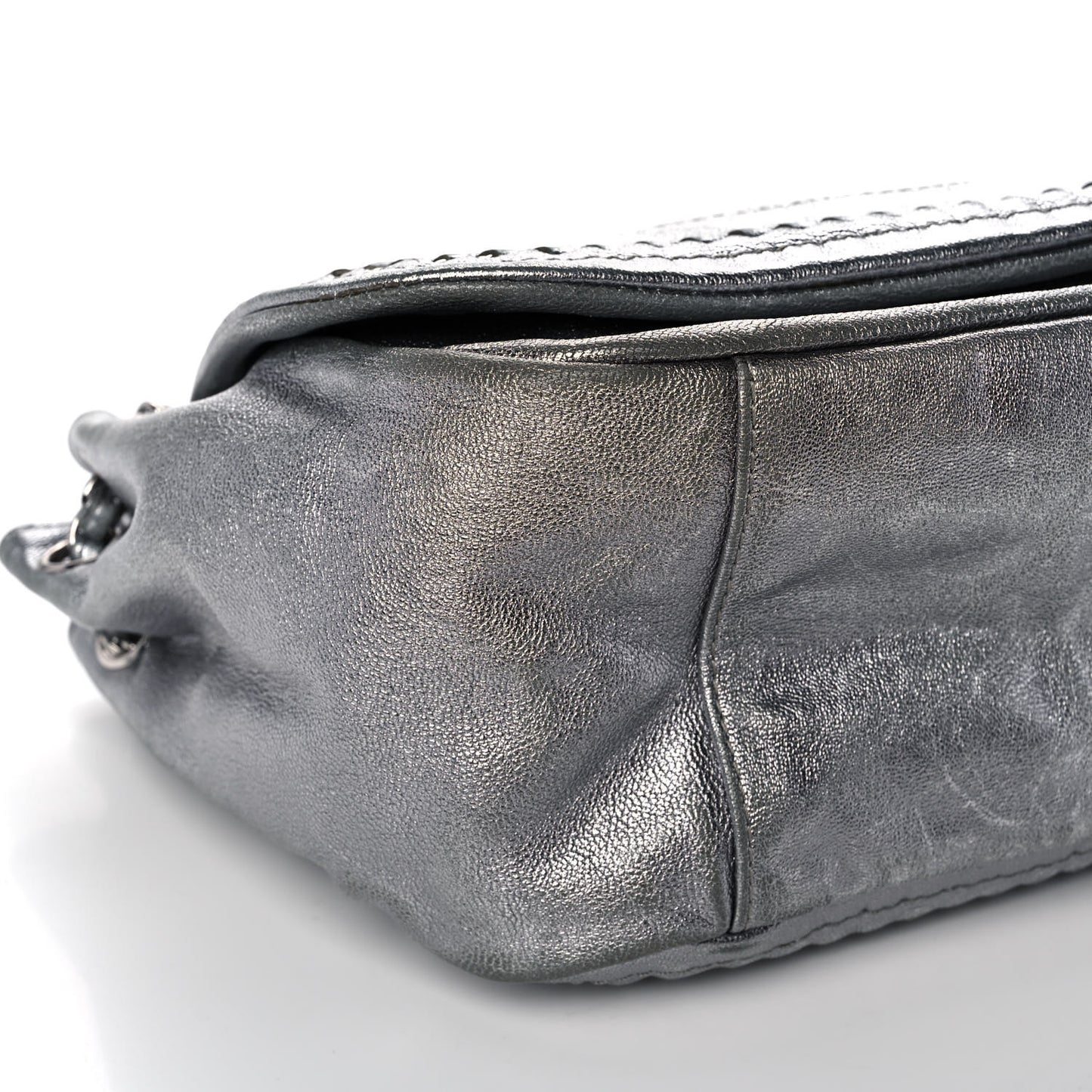 Metallic Deerskin Luxe Ligne Flap Silver