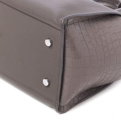 Saint Laurent Smooth Calfskin Crocodile Embossed Small Monogram Downtown Cabas Earth 4 of 9