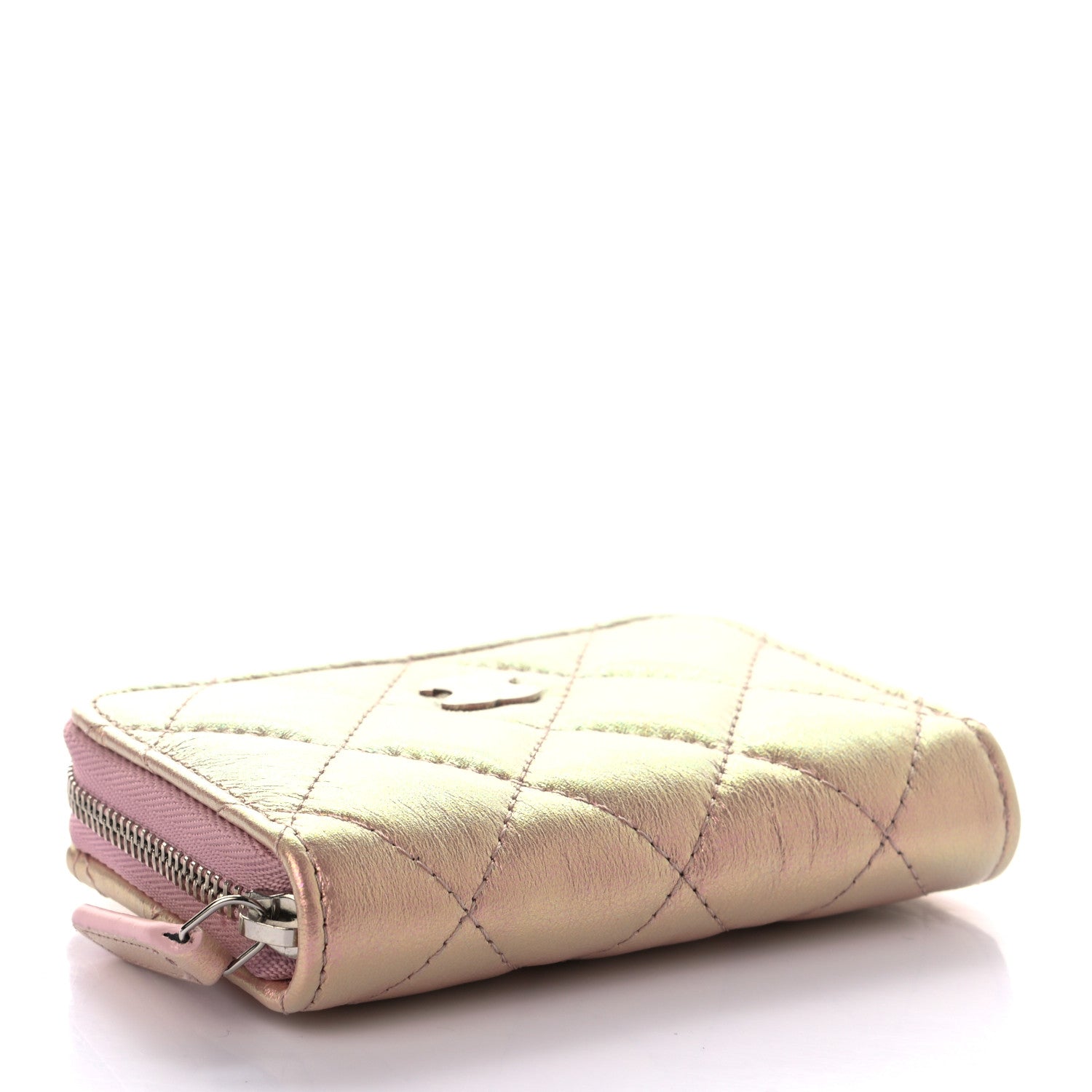 Chanel Iridescent Lambskin Quilted Zip Around Coin Purse Wallet Pink 4 of 7