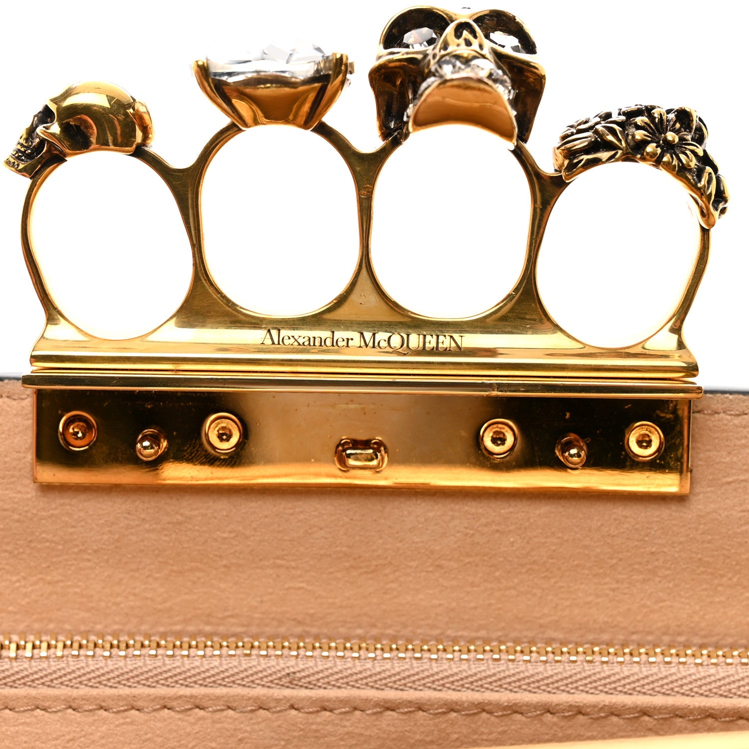 Alexander McQueen Calfskin Crocodile Embossed Knuckle Flat Clutch Black Gold 7 of 9