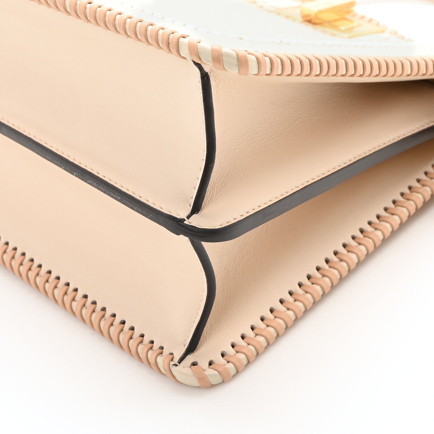 Vitello Grace Shiny Nappa Helix Woven Small Peekaboo I SEE U Satchel Camelia White Rice