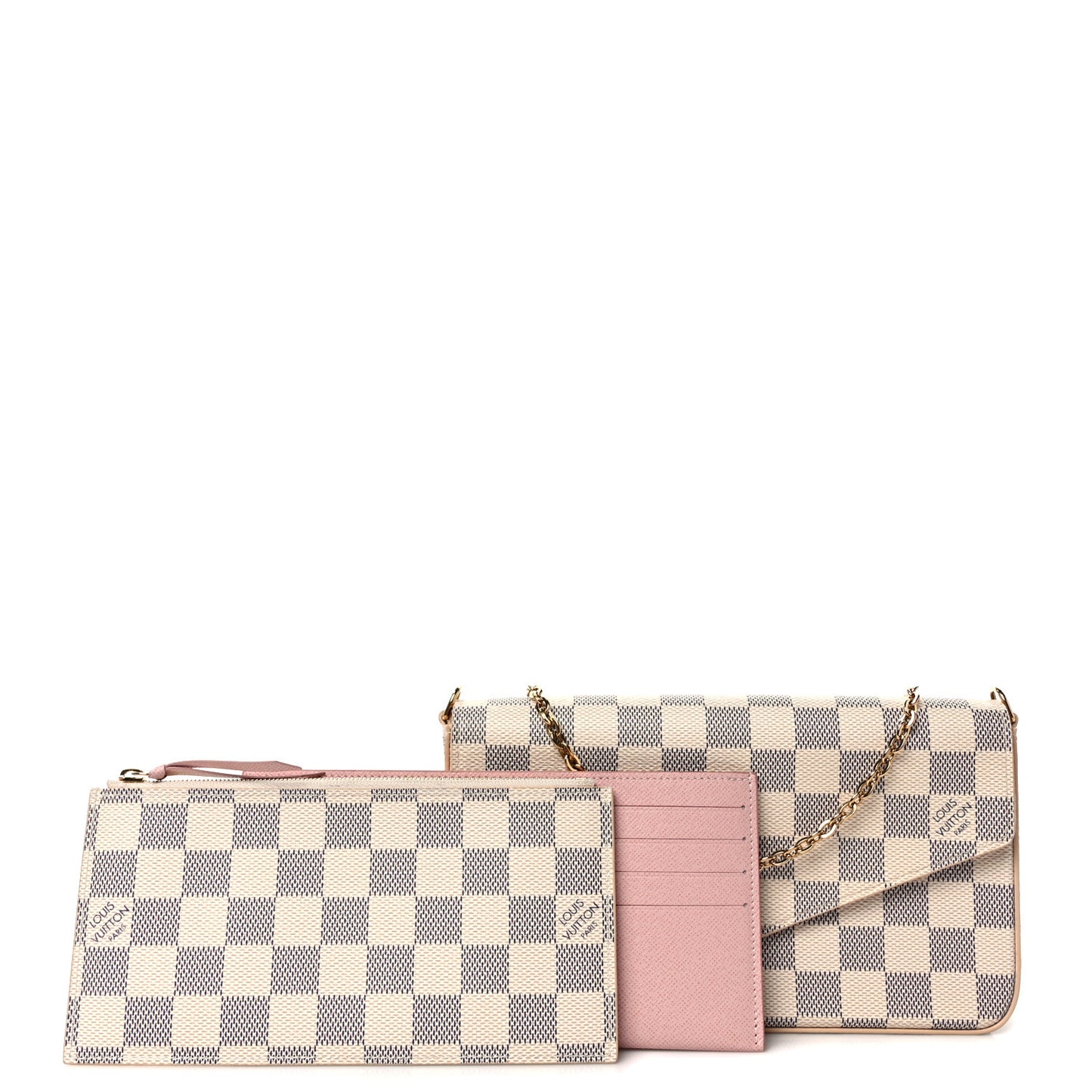 Damier Azur Pochette Felicie Chain Wallet Rose Ballerine