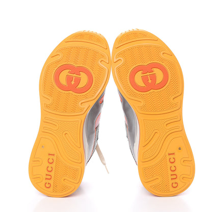 Gucci Calfskin Suede Mesh Lizard Embossed Womens Ultrapace Sneakers 40 Silver Anthracite Neon Orange 5 of 8