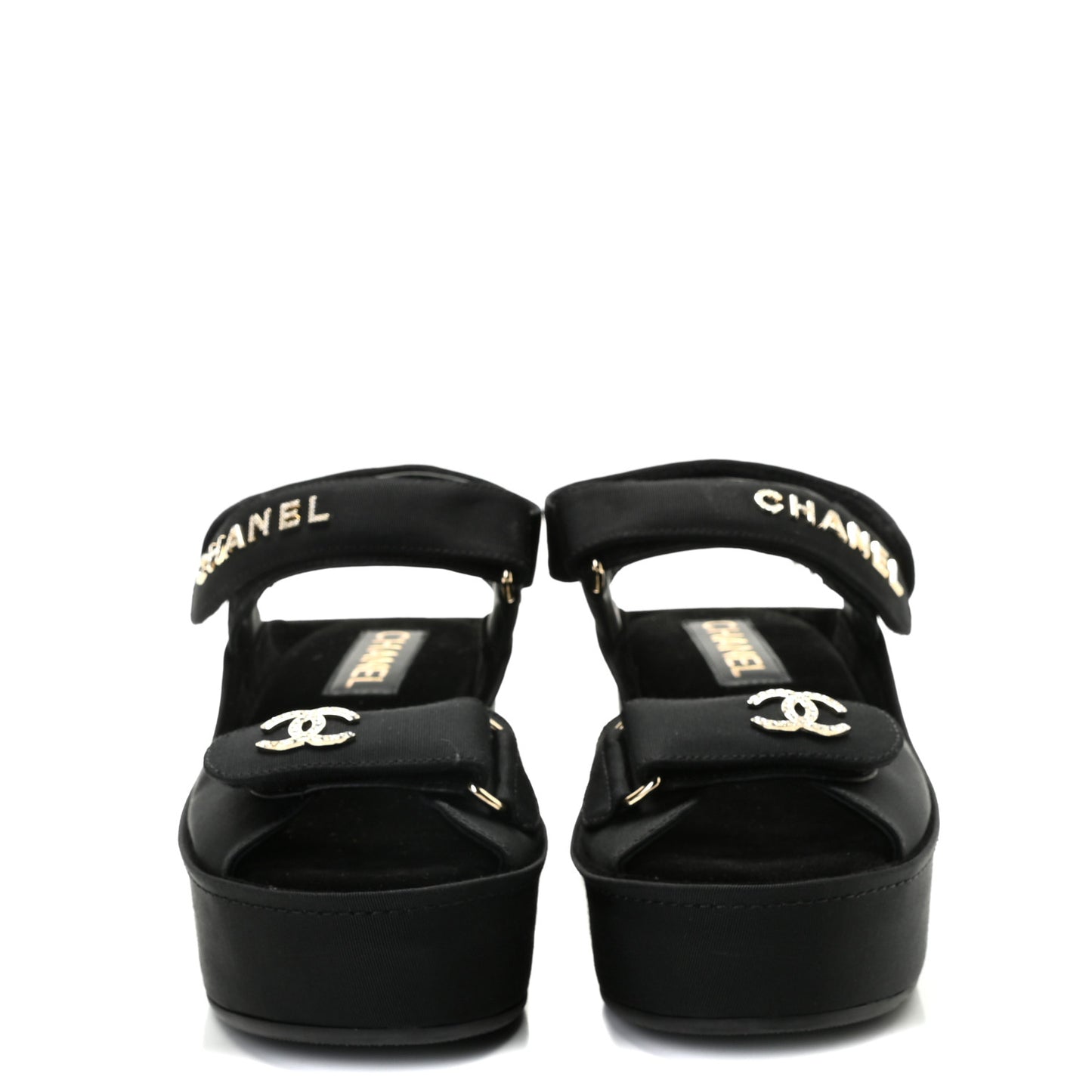 Grosgrain Crystal Logo Platform Sandals 36 Black