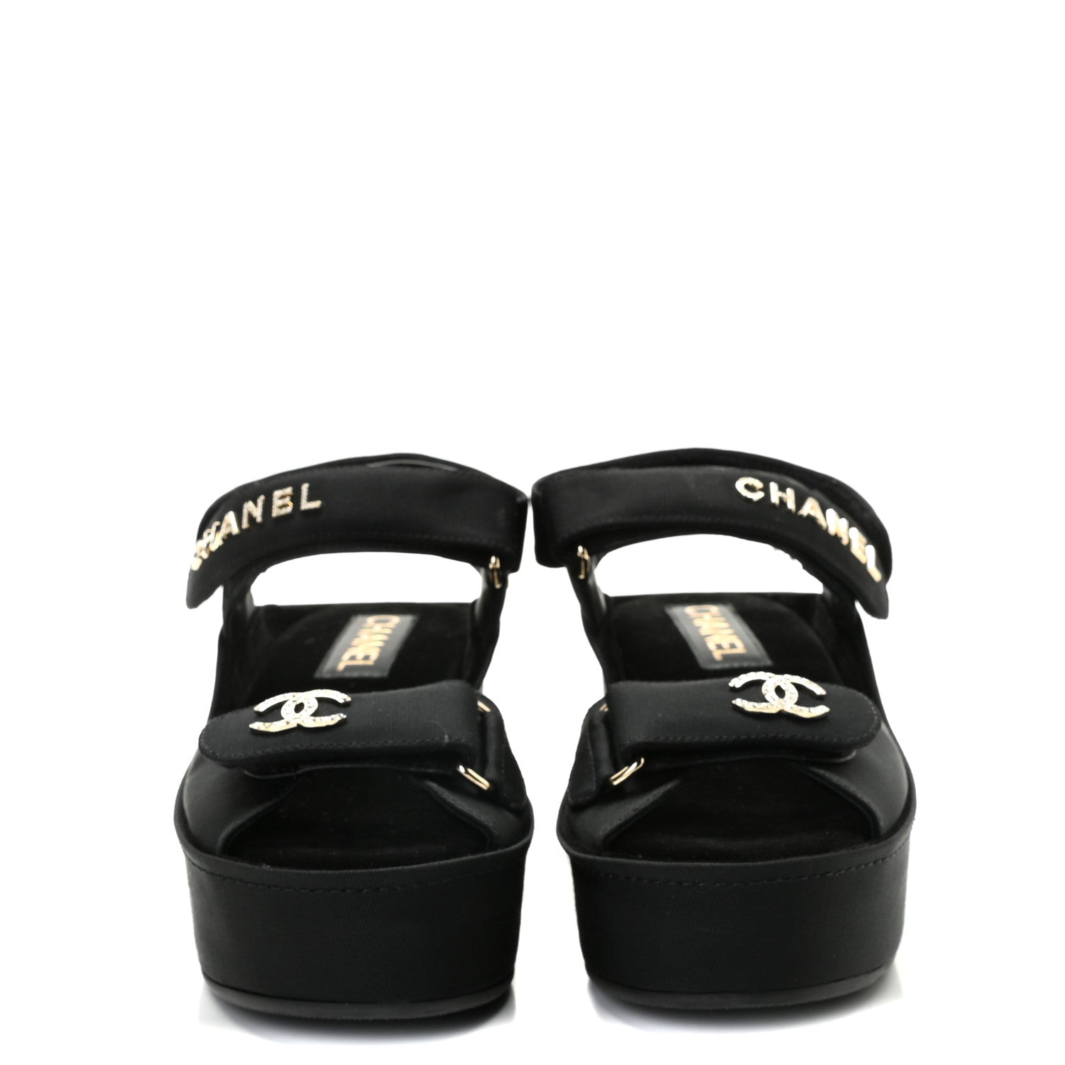 Chanel Grosgrain Crystal Logo Platform Sandals 36 Black 3 of 9