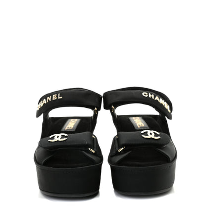 Chanel Grosgrain Crystal Logo Platform Sandals 36 Black 3 of 9