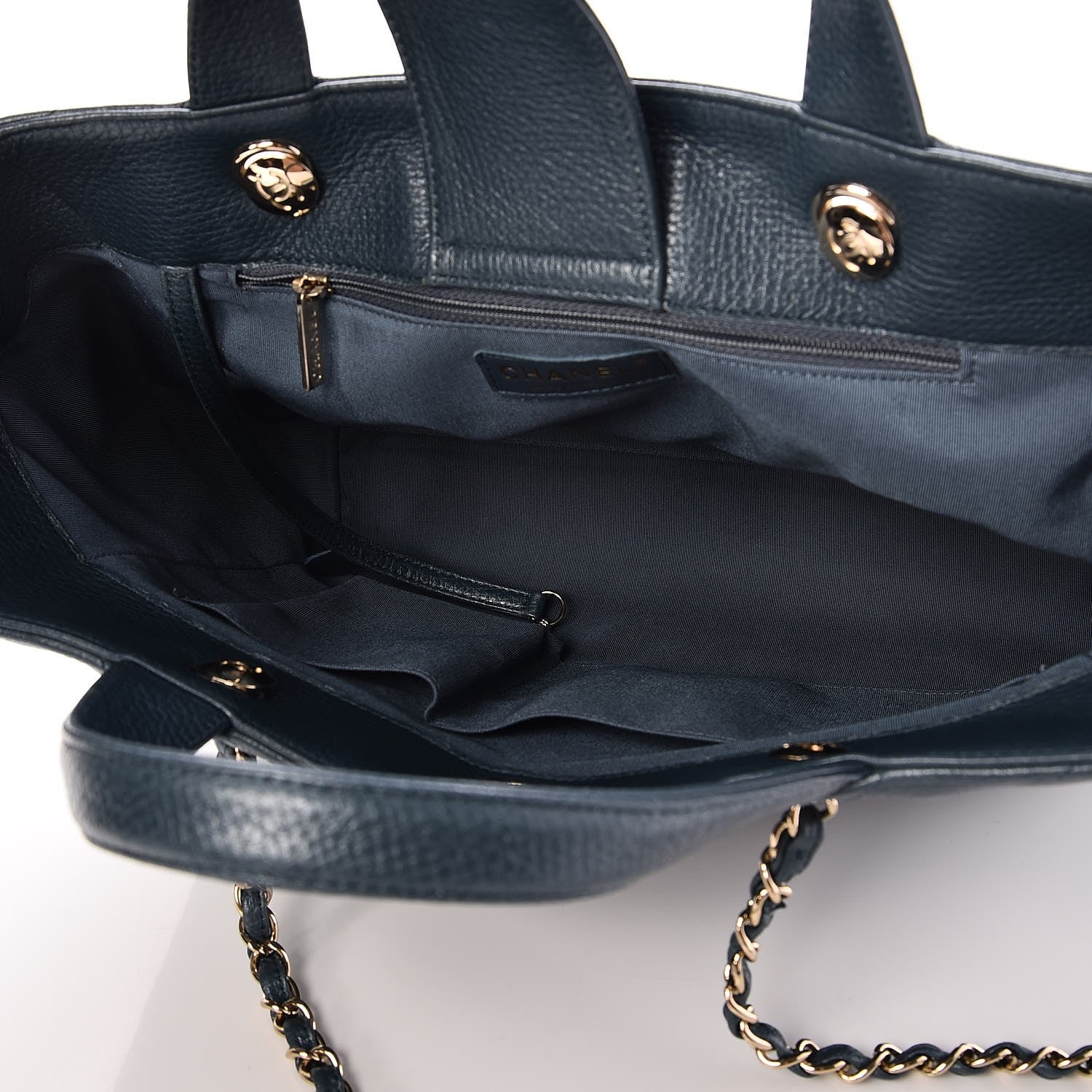 Chanel Metallic Calfskin Chevron Quilted Statement Shopping Bag Blue 5 of 14