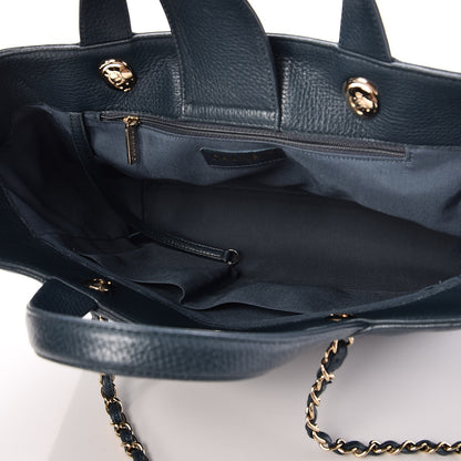Chanel Metallic Calfskin Chevron Quilted Statement Shopping Bag Blue 5 of 14