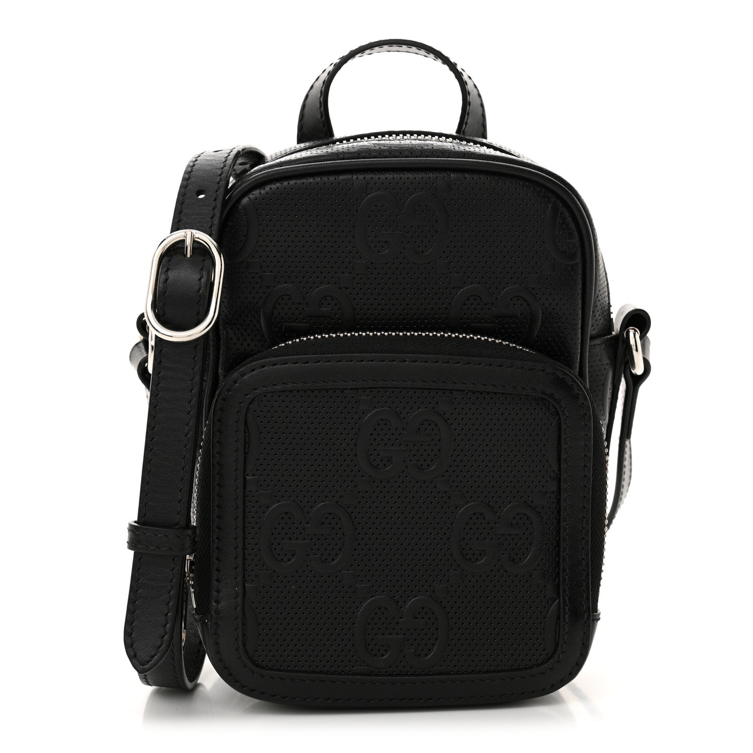 Gucci Calfskin GG Tennis Embossed Mini Double Zip Messenger Bag Black 1 of 12